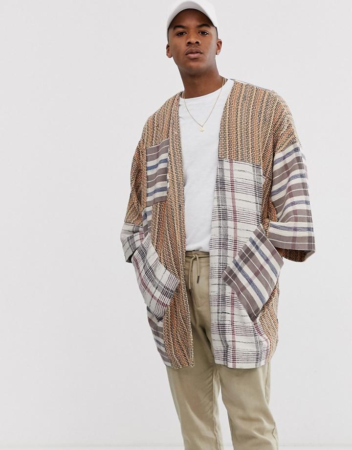 Asos Design Jacquard Kimono In Mixed Check - Multi