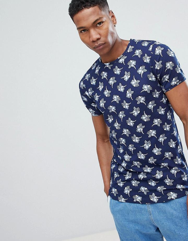 Jack & Jones Premium T-shirt With All Over Koi Carp Print - Navy