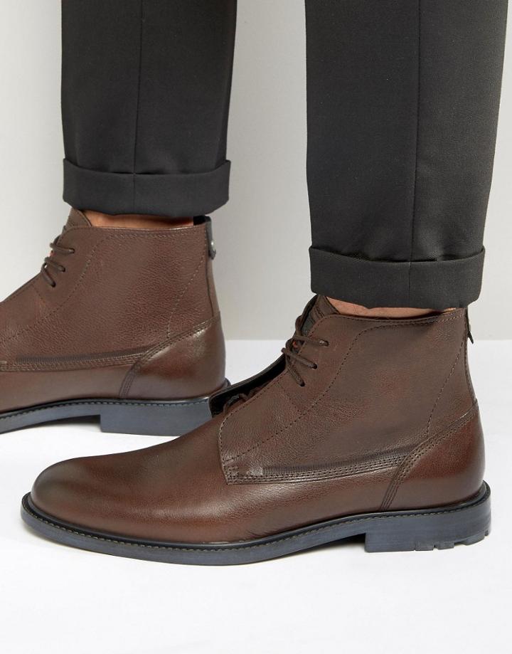 Boss Orange Cultroot Leather Lace Up Boots - Brown