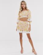 Asos Design Lace Trim Short Two-piece In Check Floral Print-multi