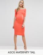 Asos Maternity Tall Bardot Dress With Half Sleeve - Orange