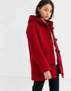 Gloveral Mid Length Duffle Coat In Wool Blend-red