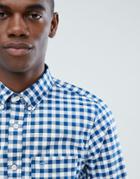 Hollister Poplin Gingham Check Shirt Slim Fit Button Down Seagull Logo In Blue - Blue