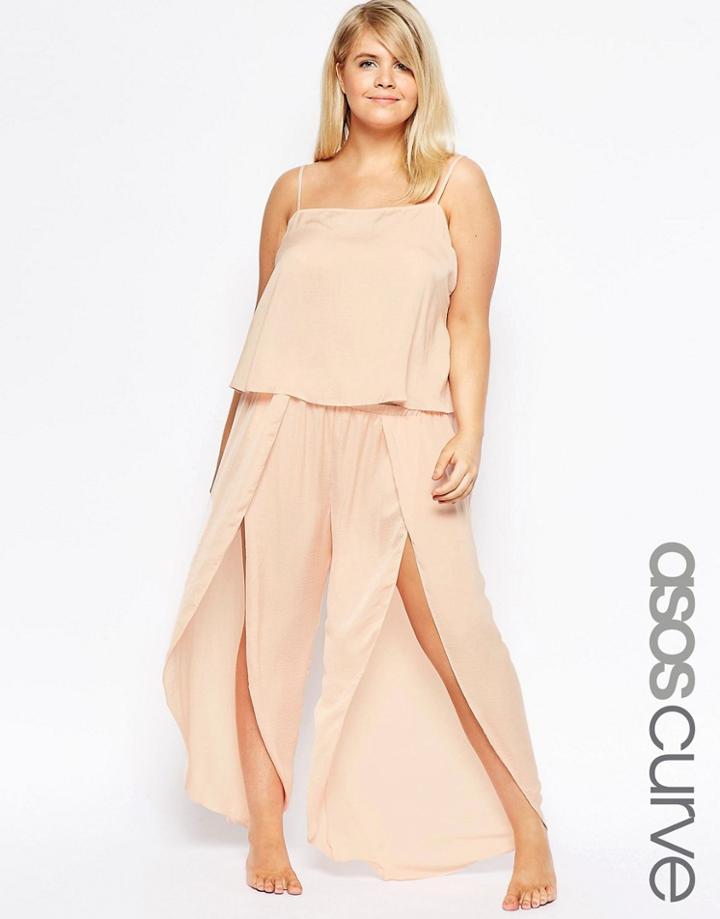 Asos Curve Savanna Wrap Satin Cami & Pant Set - Blush