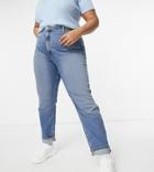 Asos Design Curve High Rise Farleigh 'slim' Mom Jeans In Authentic Midwash-blues