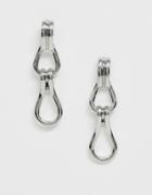 Asos Design Earrings In Linked Hardware Chain Design In Silver Tone - Silver