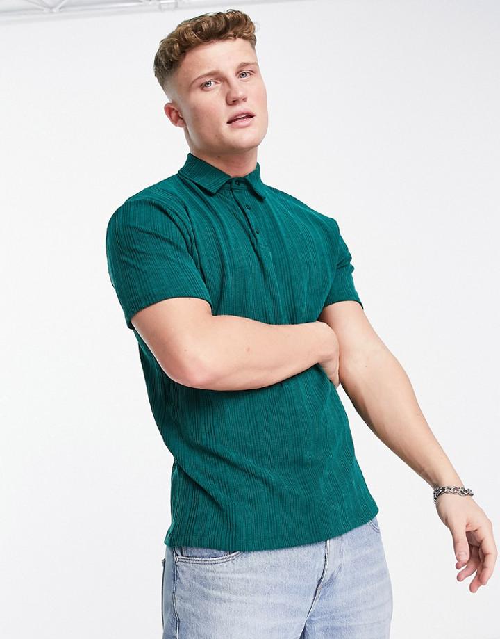 Asos Design Rib Polo In Dark Green