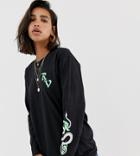 Reclaimed Vintage Inspired Long Sleeve T-shirt With Snake Sleeve Print - Black