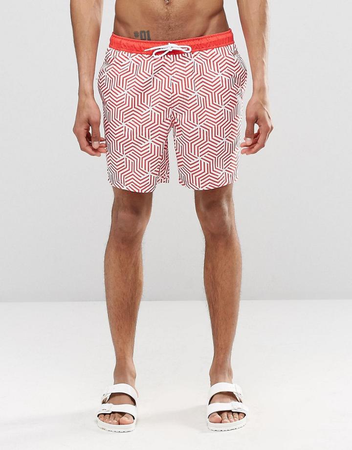 Asos Mid Length Swim Shorts With Geo Print