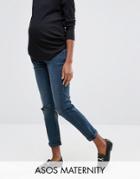 Asos Maternity Kimmi Boyfriend Jeans In Grace Wash With Over The Bump Waistband - Blue