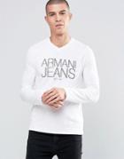 Armani Jeans T-shirt With V Neck Long Sleeves In White - White
