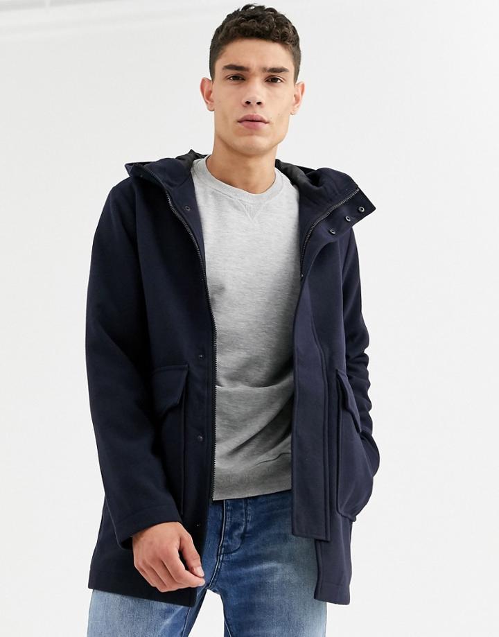 Jack & Jones Originals Padded Coat With Hood In Navy