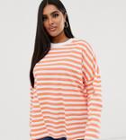 Asos Design Curve Oversized T-shirt In Spliced Stripe With Long Sleeves-multi