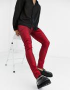Asos Design 'cigarette' Skinny Jeans In Coated Red Metallic