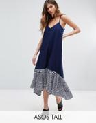 Asos Tall Cami Midi Dress With Dropped Hem In Gingham - Blue