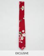 Reclaimed Vintage Inspired Skinny Tie In Floral Print - Red