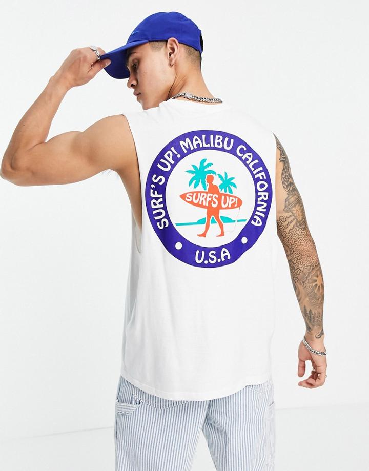 Asos Design Relaxed Tank In White Organic Cotton With Malibu Back Print