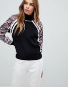 Asos Design High Neck Sweater In Animal With Tipping-multi