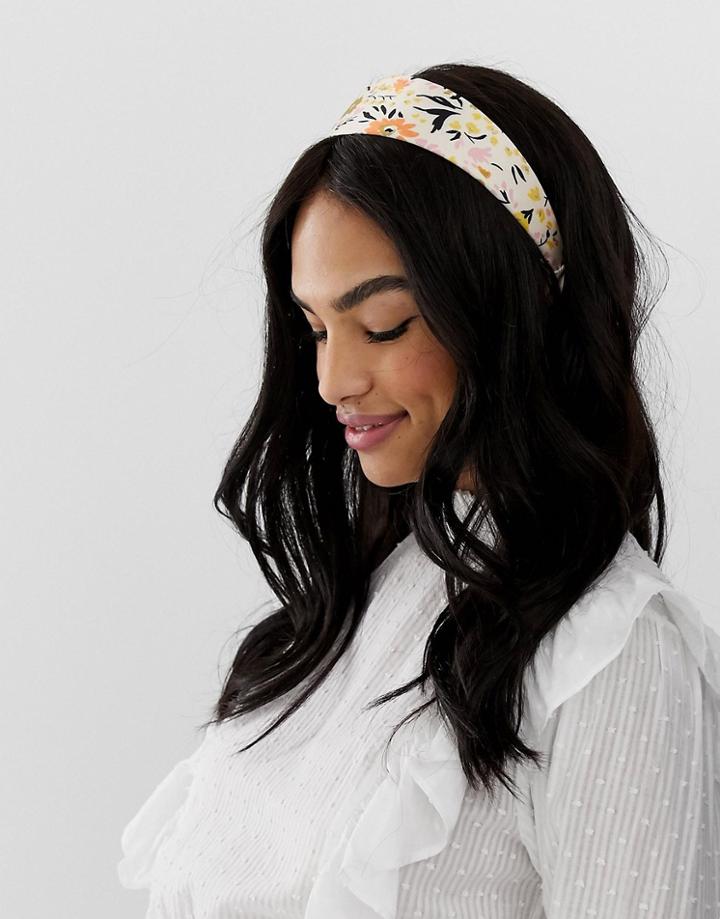 Asos Design Headband With Oversized Scarf Ties In Ditsy Floral Print-multi