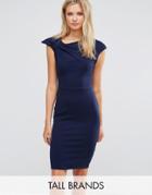 City Goddess Tall Pencil Midi Dress With Shoulder Bow Detail - Blue