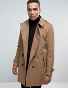 Asos Double Breasted Trench Coat With Shower Resistance In Tobacco - N