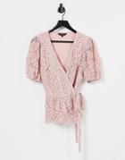 Lipsy Lace Wrap Top In Pink