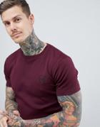 Ascend Muscle Fit Burgundy Ribbed T-shirt With Curved Hem - Red