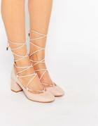 Carvela Aid Nude Suede Ghillie Lace Up Kitten Heel Shoes - Pale Pink