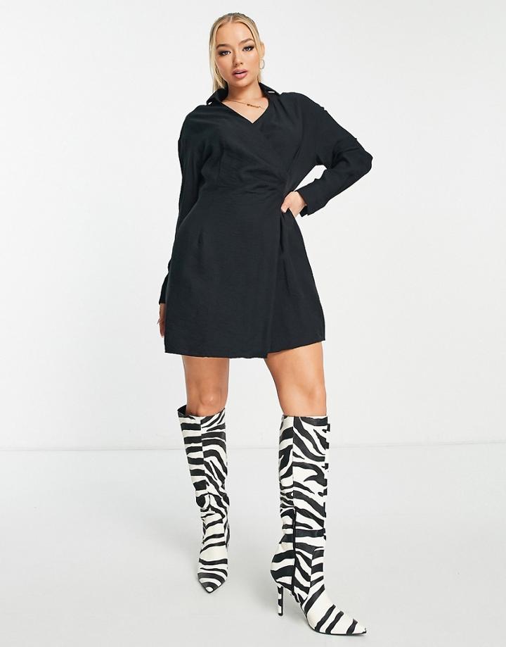 Trendyol Wrap Front Mini Shirt Dress In Black