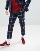 Asos Design Skinny Crop Suit Pants In Navy Seersucker Windowpane Check - Navy
