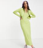 Collusion Cami Midi Summer Dress And Cardigan Twin Set-green