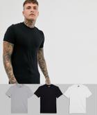 Asos Design 3 Pack Muscle Fit T-shirt With Crew Neck Save-multi
