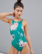 Asos 4505 Green Floral Swimsuit - Multi