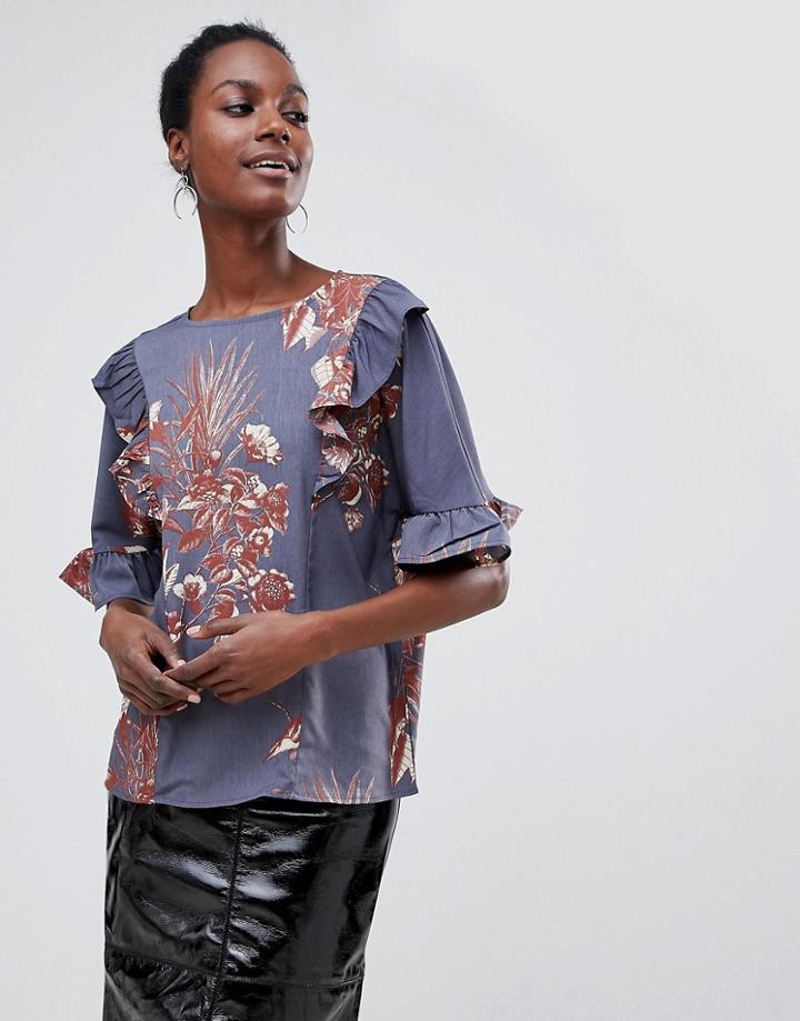 Vila Flutter Sleeve Floral Top - Multi