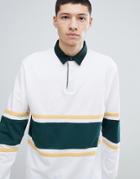 Asos Design Relaxed Long Sleeve Rugby Polo Shirt With Contrast Panelling In White - White