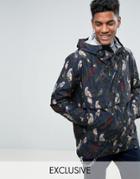 Herschel Voyage Packable Overhead Anorak Parlour Bird Print In Navy Uk Exclusive - Navy