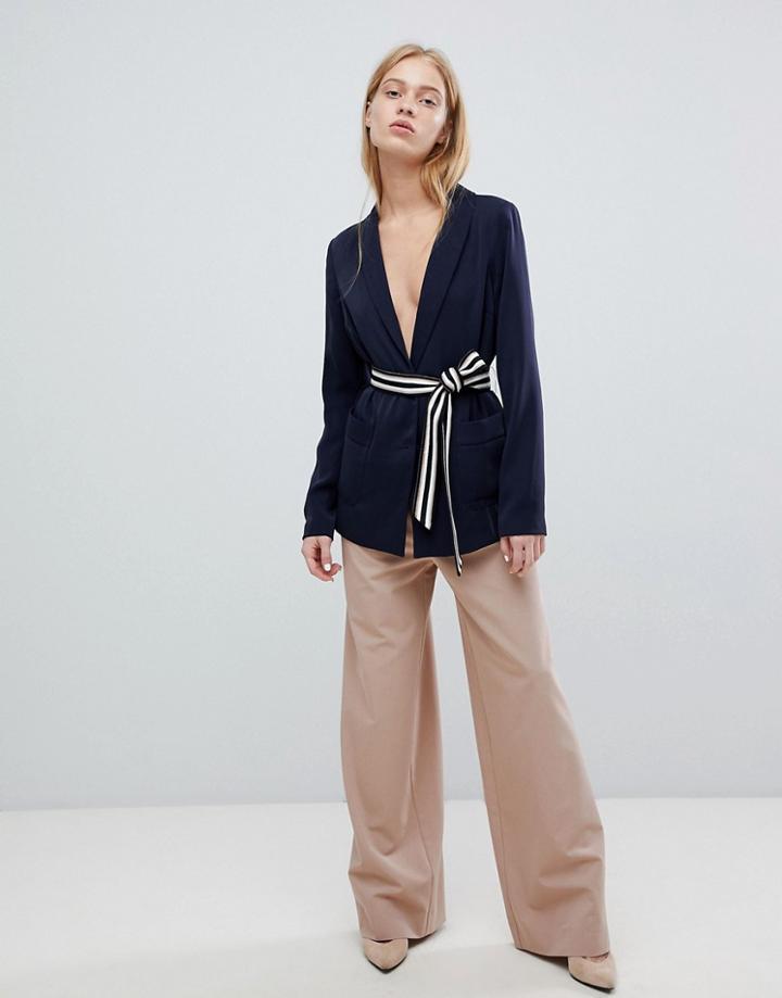 Asos Design Wide Leg Pants With Pleat Detail - Cream
