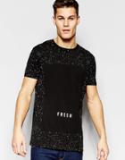 Asos Longline T-shirt With Splatter And Fresh Print In Black - Black