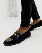 Asos Design Loafers In Black Faux Suede With Gold Glitter