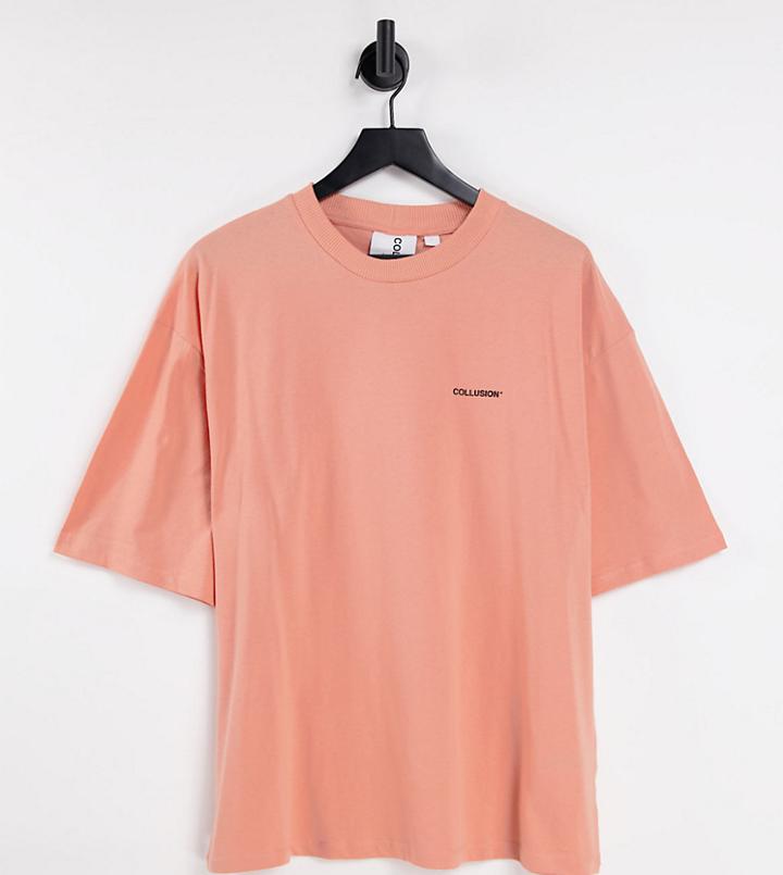 Collusion Unisex Oversized Logo T-shirts In Orange