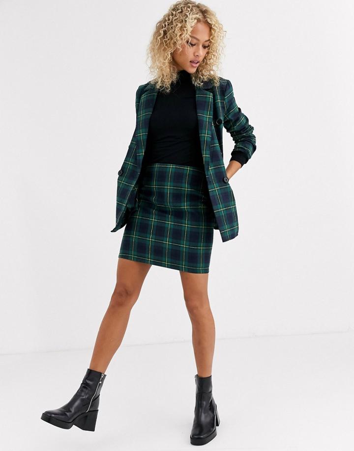 Parisian Tailored A Line Mini Skirt In Green Check