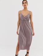 Asos Design Cami Wrap Plisse Maxi Dress-pink