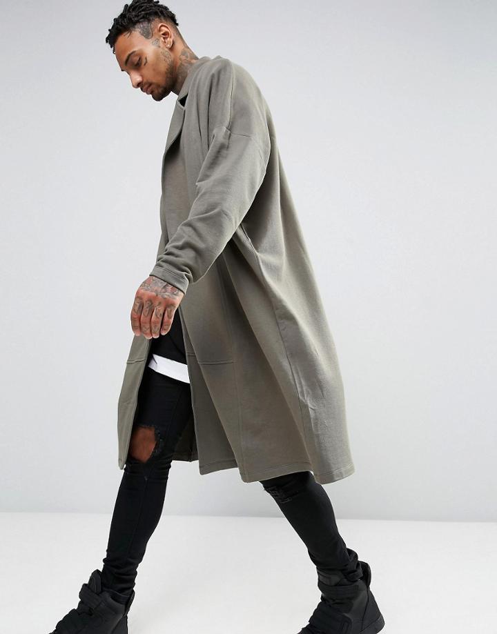 Asos Extreme Oversized Longline Jersey Duster Jacket - Green