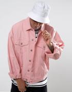 Asos Denim Jacket In Oversized Fit In Pink - Pink