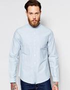Asos Oxford Shirt In Blue With Grandad Collar In Regular Fit - Blue