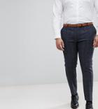 Heart & Dagger Plus Size Slim Suit Pants In Harris Tweed In Check-navy