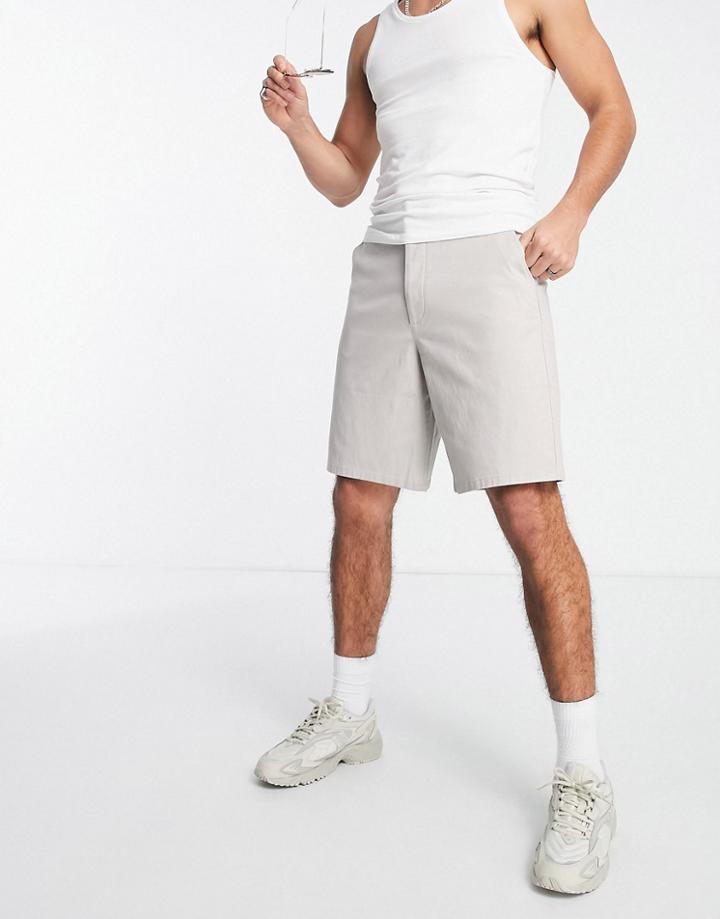 Asos Design Relaxed Skater Chino Shorts In Light Gray
