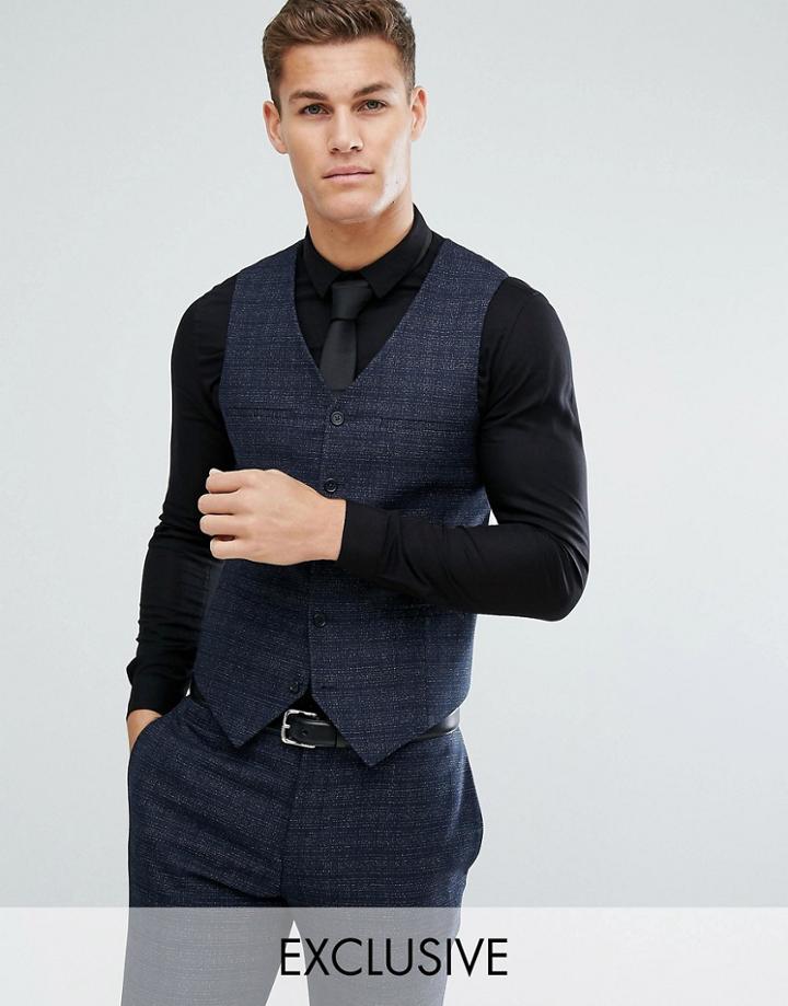 Noak Slim Wedding Vest In Texture - Navy