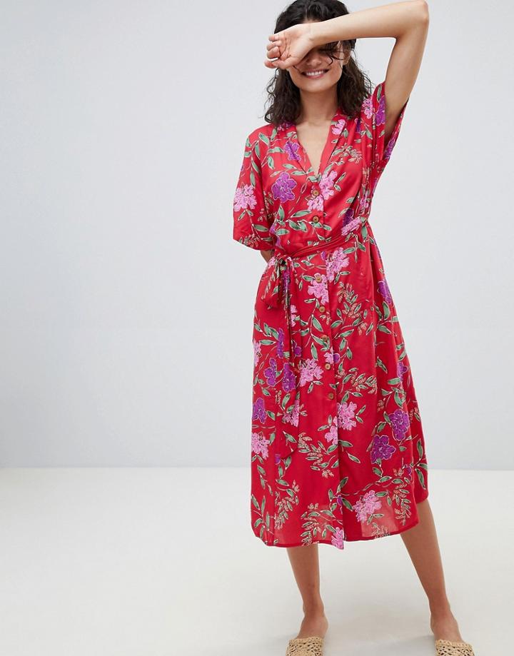 Mango Floral Midi Wrap Dress - Multi