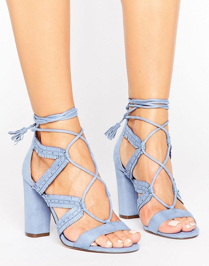 Call It Spring Veriri Ruffle Lace Up Heeled Sandals - Blue